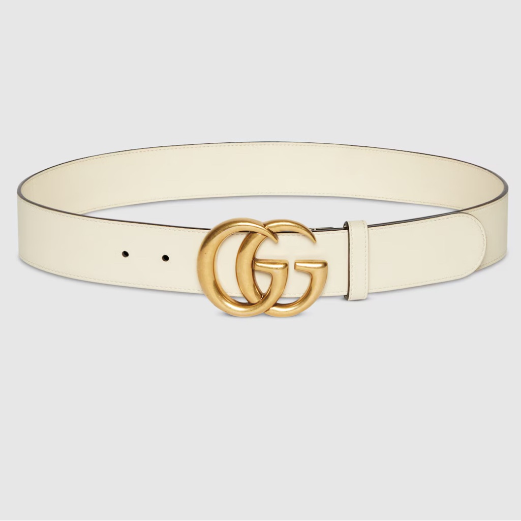 Gucci Cream Belt With Gold Gg Buckle.
